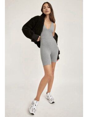 The Group Babaton Soft Contour Romper M Gray V Neck Athleisure Travel